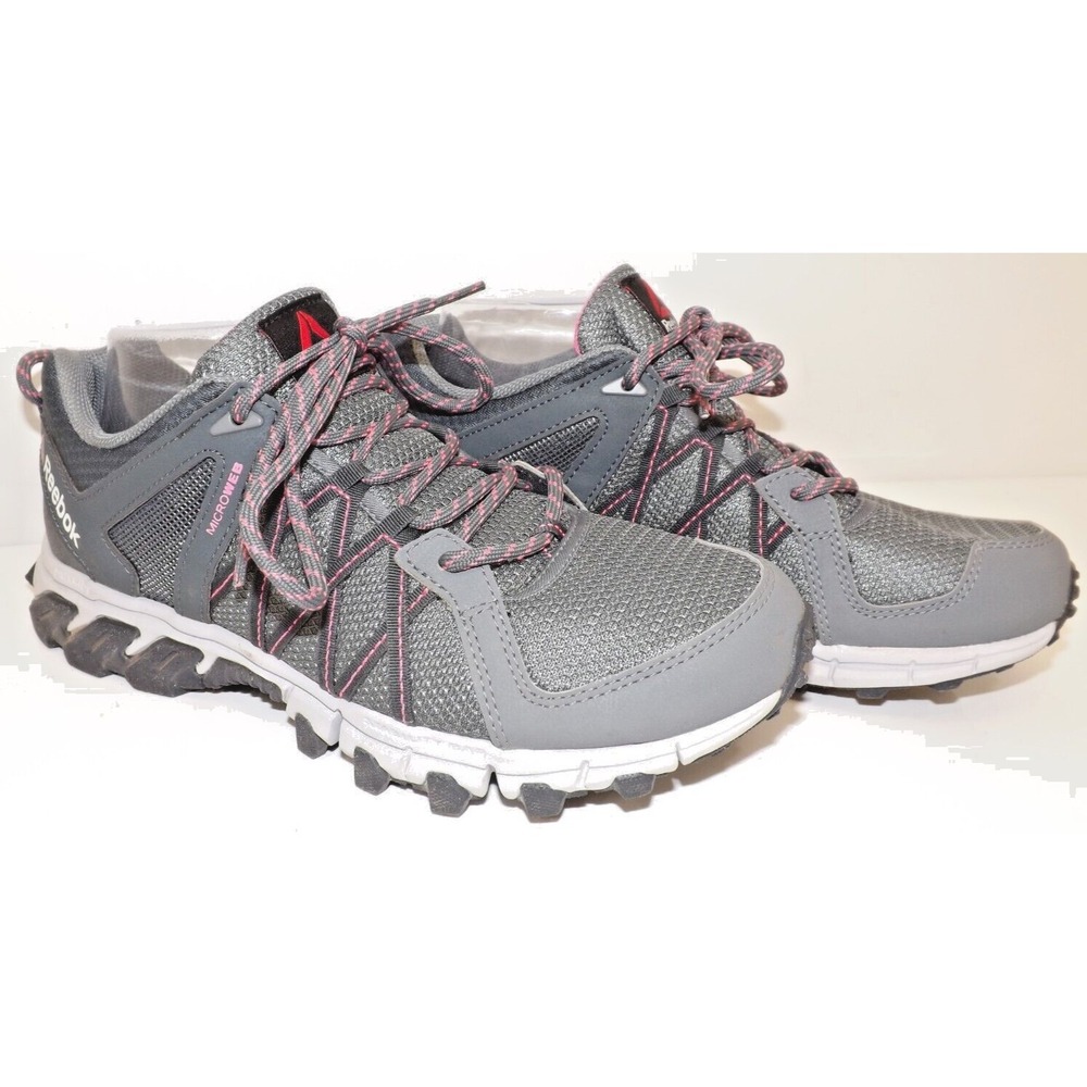 Reebok Microweb Gray Pink Lace Up Running Athletic Shoes Sneakers WOMENS 9.5